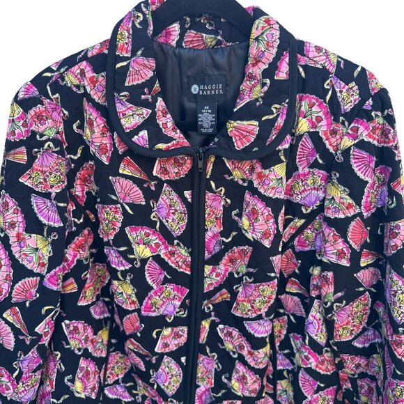 Maggie Barnes Vintage Womens Quilted Fan Print Black Pink Floral Jacket 0X 14/16 - Picture 6 of 8